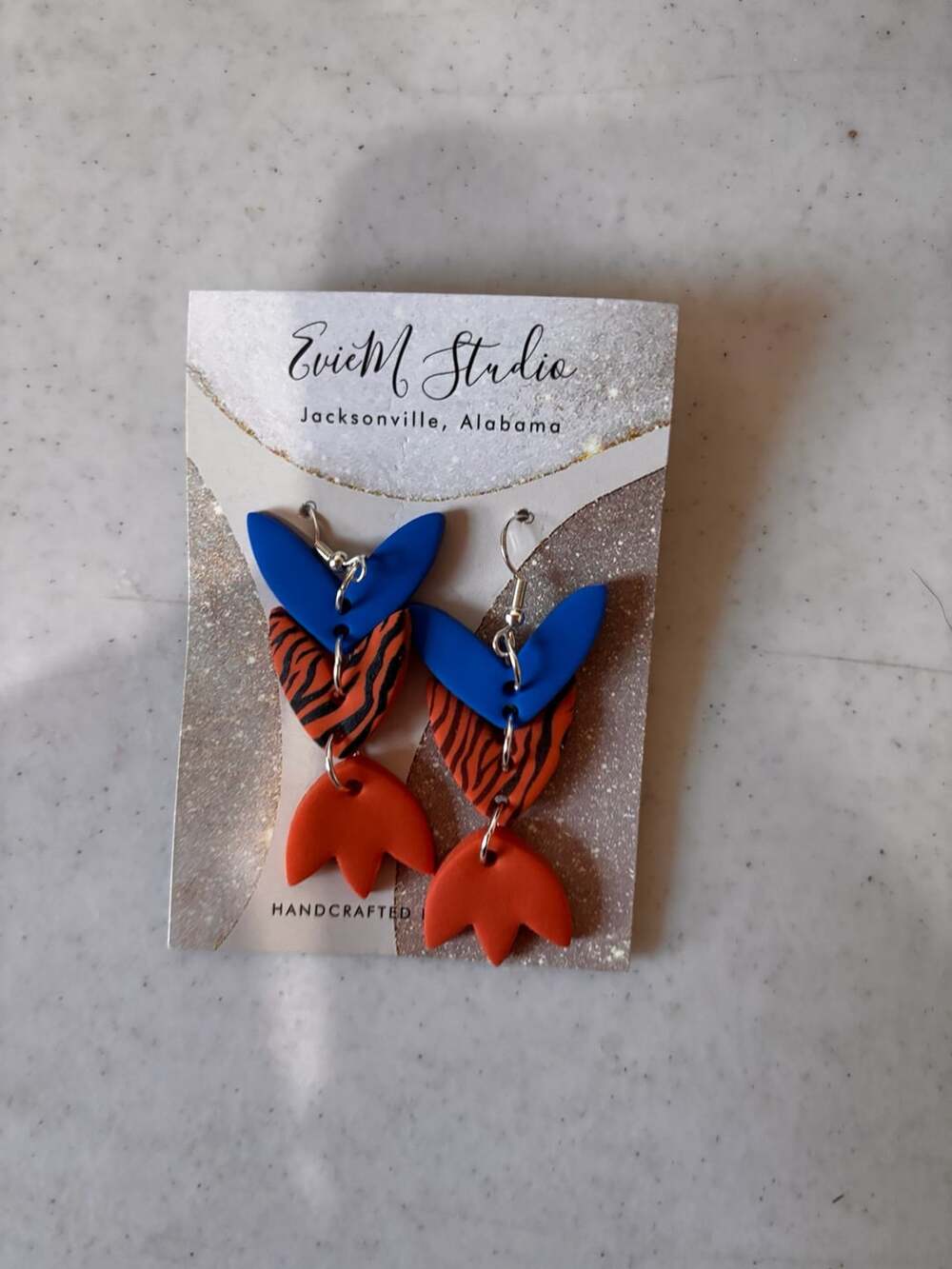Evie M Studio Handcrafted Game Day Tiger Striped Dangle Earrings